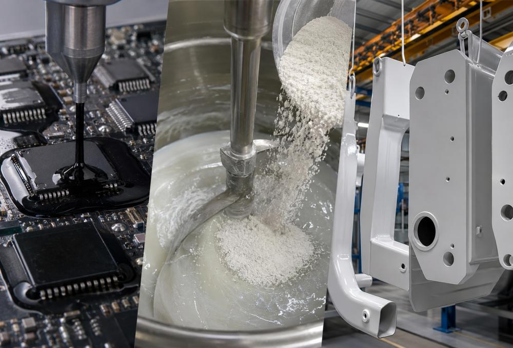 Fused silica powder used as filler for epoxy molding compound, resin systems and fusion bonded powder coating applications.