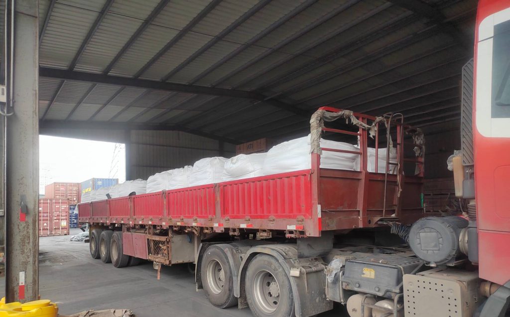Fused silica export shipment prepared for container loading